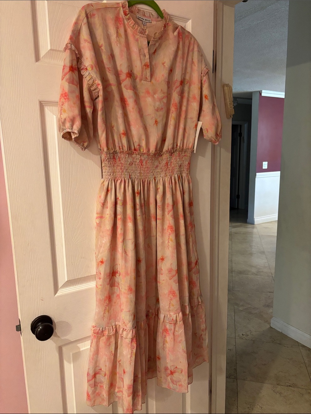 Smocked Waist Floral Maxi Dress - Pink Floral